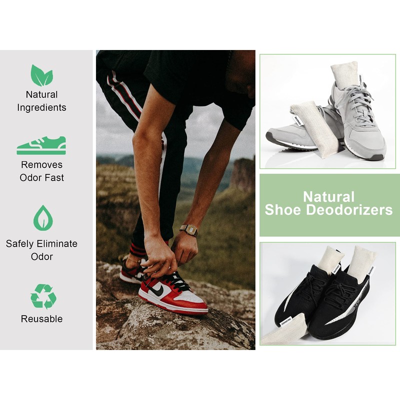 12 Pack Bamboo Charcoal Shoe Deodorizer Bags，Shoe Odor Eliminator,Charcoal Air