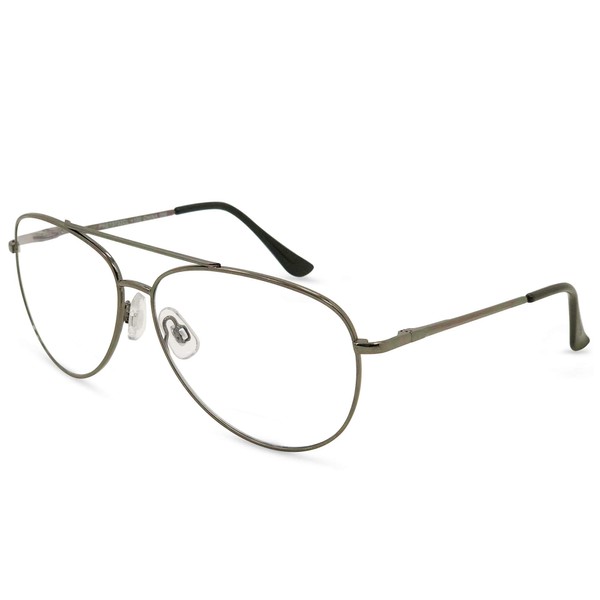 In Style Eyes C Moore Progressive Bifocal Reading Glasses - Wired Aviator Style Metal Frame - Non-Polarized Lens - Pewter - 3.0x