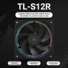 TR TL-S12R CPU Fan 120 mm Reverse Fan Case Viene Fornito con Illazione ARGB, Ventola di Raffreddamento CPU with 1500 Giri/min, Ventola Silenziosa per Computer PC PWM Nera