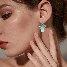 Yheakne Vintage Teardrop Crystal Earrings Cz Flower Drop Stud Earrings Rhinestone Oval Earrings Petal Cz Earrings Jewelry for Women and Girls