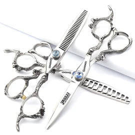 sharonds 6 inch/7 Inch Hair Scissors, Blue Gem Hair Scissors, High-End Salon 440C Steel Barber Scissors (6 Inches, Pack of 3)