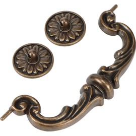 4Pcs Vintage Drop Bail Pull Handles- 6 Inch Hole Center Antique Bronze Cabinet Drawer Pulls, Heavy Duty Zinc Alloy Rustic Dresser Handles for Kitchen, Wardrobe, Cupboard (7.4" Total Length)