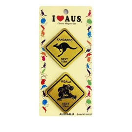 I Love Aus Metallic Kangaroo and Koala Road Sign Magnets