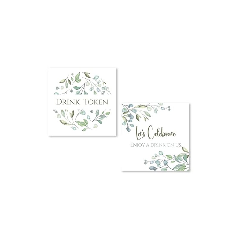100 x Rustic Botanical 74mm Square Card Drink Tokens: Let's