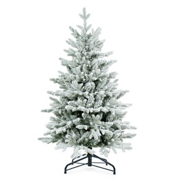 FX STATREE 4.5FT Pre-lit Snow Flocked Christmas Tree for Home Office Decoration Indoor Outdoor White Christmas Tree with 926 Branches Tips and 150 UL Warm White Lights