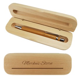 Wooden Ballpoint Pen and Wooden Box Engraved with Your Name Customisable Writing Set Made of Wood - With Individual Engraving as a Gift (Smart)