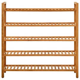 vidaXL Solid Oak Wood Shoe Rack, Rustic Farmhouse Decor, 5 Shelf Organizer, Compact and Portable Storage Space, Brown