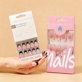 2 paquetes de uñas postizas de punta francesa de longitud media - 48 unidades (24 piezas por paquete) Kit de uñas postizas reutilizables en rosa nude 