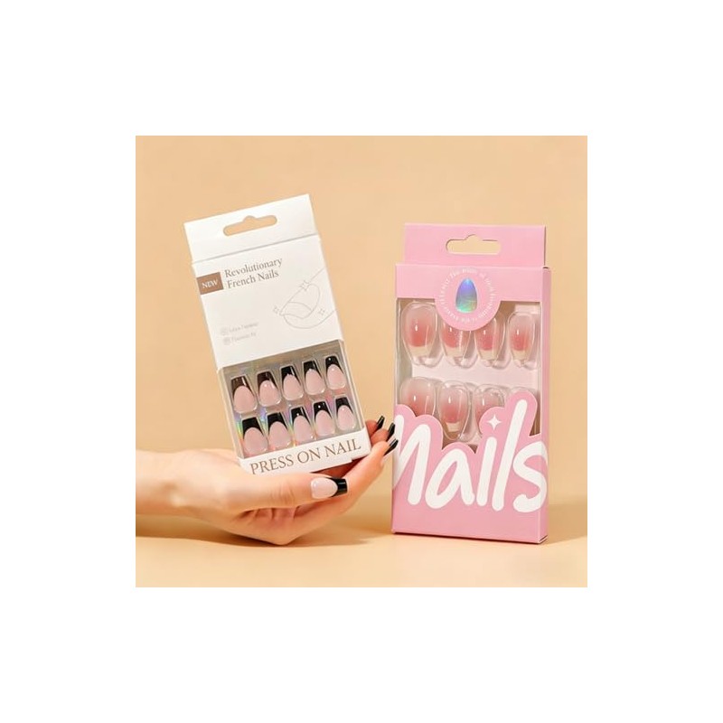 2 paquetes de uñas postizas de punta francesa de longitud