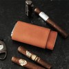 CASE ELEGANCE Three-Cigar Travel Case with Real Saddle Brown Leather,