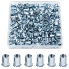 Pack of 150 Rivet Nuts M4, Jeboler Blind Rivet Nuts M4 Flat Head Retractable Nuts Threaded Rivets Galvanised Steel Sleeve Nut Rivet Nutsert Threaded Sleeve for Metal Plates Pipes etc.