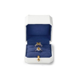 Woodten PU Dual Ring Box White PU Leather Double Ring Box Weeding Proposal Engagement Bearer Gift Case