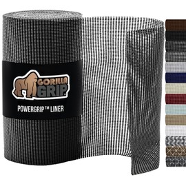 Gorilla Grip powerGRIP Drawer Shelf and Cabinet Liner, Thick Strong Hold, Non-Adhesive Liners Protect Kitchen Cabinets and Cupboard, Bathroom Drawers, Easy Install, Breathable Mat, 12" x30', Gray