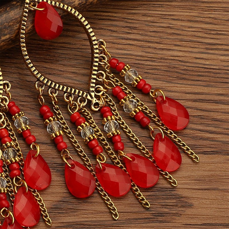 Red Bohemian Boho Chandelier Earrings for Women Long Tassel Dangle