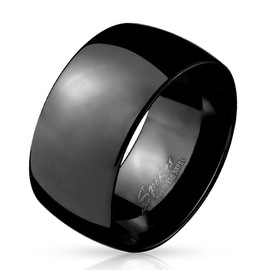Bungsa Mens Black Wide 316L Stainless Steel Ring, Stainless Steel, No Gemstone