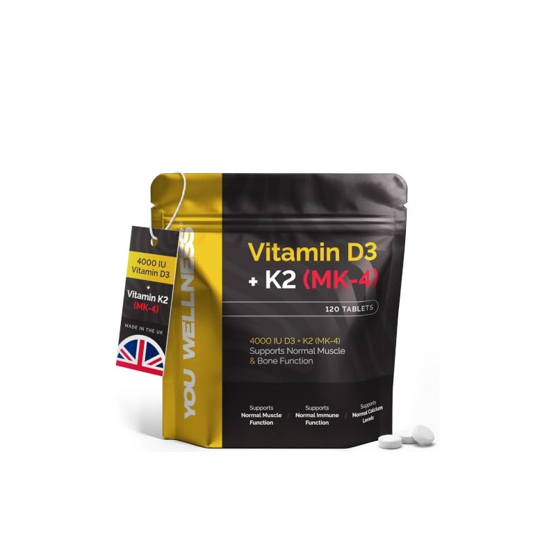 Vitamin D3 4000 IU & K2 MK-4 100μg, Supports Bone,