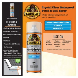 Gorilla Waterproof Patch & Seal Rubberized Sealant Spray, Crystal Clear, 14 Ounce (Pack of 1) - Seals Out Water, Air, and Moisture