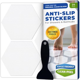 Clear Bloom Anti-Slip Shower Stickers for Tub & Shower Floor — Original White Hex Non-Slip Bathtub Stickers, 24 Pack 3.25”, Micro-Pyramid Grip, Scraper Included, Easy Apply