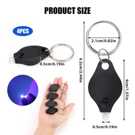4 Pack UV Counterfeit Money Detector Torch Note Checker Mini LED Keychain Flashlight with Blacklight for Banknotes Passports ID Cards Portable Waterproof Design for Travel Home Professional Use,Black