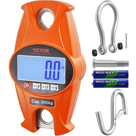 VEVOR Digital Crane Scale, 660 lbs/300 kg, Industrial Heavy Duty Hanging Scale with Cast Aluminum Case & LCD Screen, Handheld Mini Crane with Hooks for Farm, Hunting, Fishing, Outdoor, Garage (Orange) - Maximum Weight: 6600 lbs/3000 kg
