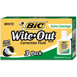 BIC Extra-Coverage Wite-Out Brand Correction Fluid 3 pack