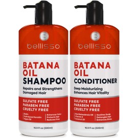 Batana Oil Shampoo and Conditioner Set - Thickening Hair Products for Women and Men - For Strengthening and Volumizing Fine and Thinning Hair - Sulfate Free with Biotin and Keratin for a Fuller Look