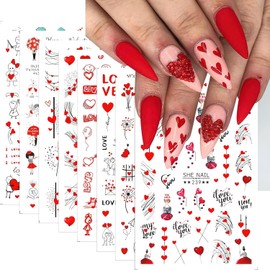 3D Cute Cartoon Nail Stickers Valentine Nail Art Stickers for Nail Designs Red Black Hearts Valentines Nail Decals for Nail Art Supplies Heart Stickers for Nails Design Sticker Nails for Women