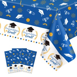 QIHOMPIB 3 Pack Purple Gold Plastic Graduation Tablecloths, 54" x 108" Rectangular, Disposable, Waterproof & Oil-proof, Graduation Party Decorations