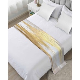 Sabolny Gold Grey Bed Runner Scarf Cal King Size,Abstract Contemporary Square Graffiti Smear Art Luxury Bed Throw Runners & Scarves for Twin Full Queen King Foot of Bed Bedroom Hotel Wedding,102"x20"