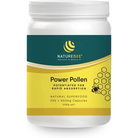 NatureBee Power Pollen 200 x 500mg Caps | Energy, Immune, and Cognitive Support | Potentiated Bee Pollen | Natural & Organic Superfood | 3 Month Supply