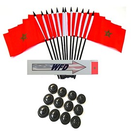 Pack of 12 4"x6" Morocco Polyester Miniature Office Desk & Little Table Flags, 1 Dozen 4"x 6" Moroccan Small Mini Handheld Waving Stick Flags with 12 Flag Bases (Flags with Stands)