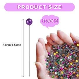 DEEINN Multicolor Basic Sewing Pin, 350 Pack, Stainless Steel, Plastic Head, 3mm Width, 38mm Length, Suitable for Sewing, Tailoring, Quilting