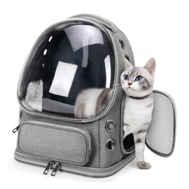 Breathable Cat Backpack Carrier, Large Space Cat Bubble Backpack for Kitty & Small Dog up to 18lbs, Foldable Cat Carrier Backpack, Transparent Airline Approved Carrier for Travel (Gray)
