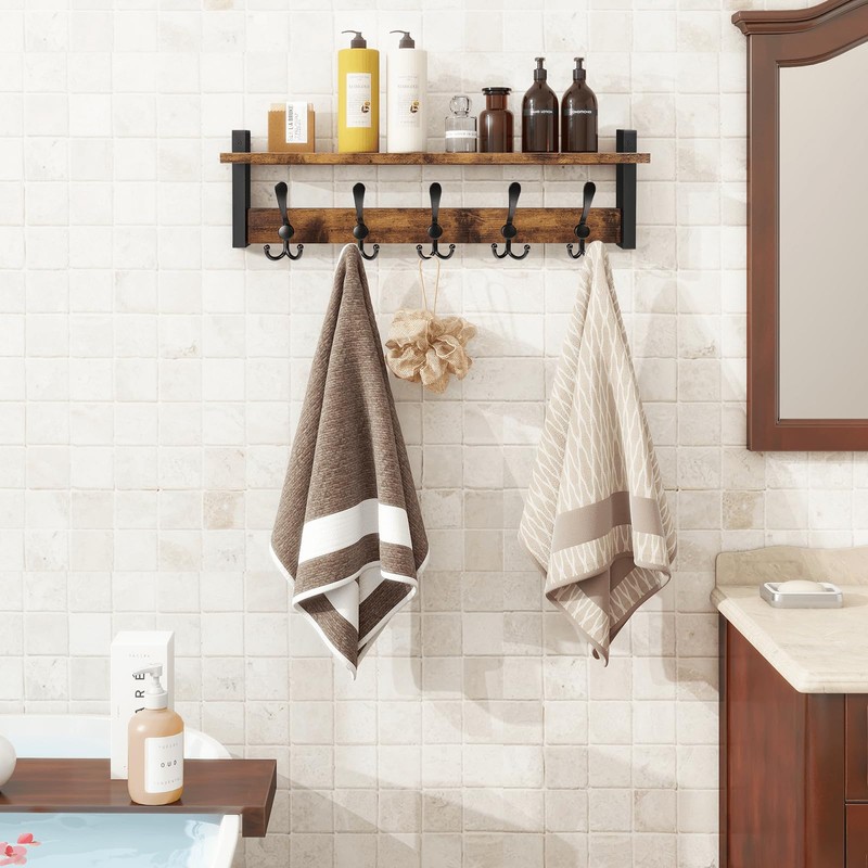 Homode Rustic Brown Wall Mount Coat Rack with Shelf and