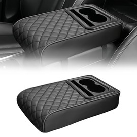 Cojín de Cuero para Reposabrazos de Coche con Portavasos, Cojín de Espuma Viscoelástica para Reposabrazos de Coche con Portavasos y Almacenamiento para Teléfono, Caja Ergonómica Impermeable para