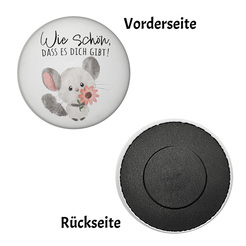 Chinchilla Magnet Round with Saying "Wie schön DASS es Dich