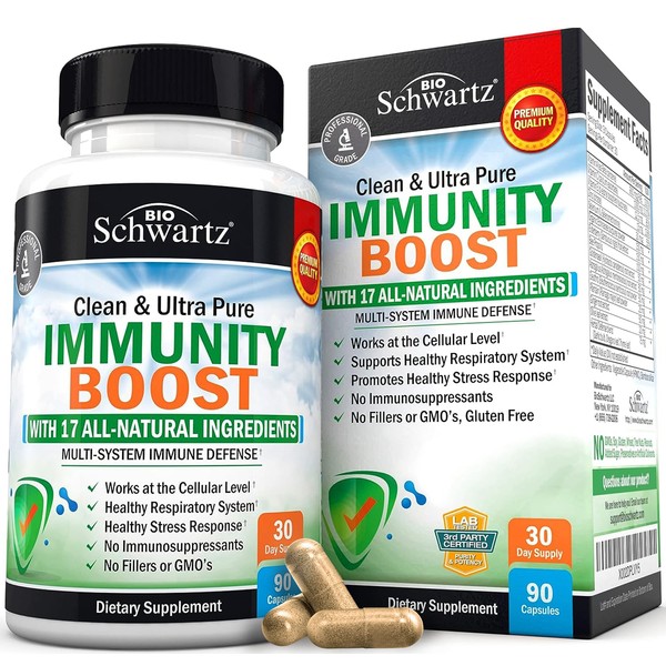BioSchwartz Immune Support Supplement with Vitamin C 1000mg Zinc Elderberry Extract Ginger Root Beta Carotenes, Immunity Boost for Adults, Natural Immune Defense Antioxidant Vitamins, 90 Capsules