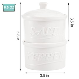 Hacaroa Set of 2 Ceramic Salt and Pepper Bowl with Lid and Spoon, 8.5 Oz Stackable Salt and Pepper Cellar, Vintage Kitchen Seasoning Box for Sea Salts, Sugar, Farmhouse Countertop Decor