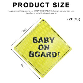 ZNDAW 2 PCS Baby On Board Sticker Sign, 5" by 5" Strong Adhesive Bright Yellow Car Baby Safety Decal, See-Through When Reversing Safety Signs for Rear, Side Windows, Bumpers (Style 2)