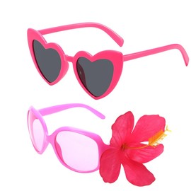 THXFUNAREA 2 Pairs of 90s Accessories Rose Red Glasses Yu, 90s Outfit Women's Heart Glasses, 80s Party Hippie Clothing Women's Costume Mpar Malle Retro Costume Heart Sunglasses Mallorca Party Ac