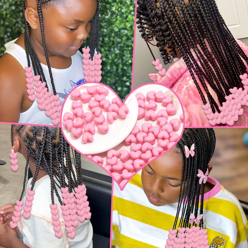 VENOFEN 90PCS Light Pink Heart Beads for Braids Hair Jewelry