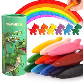 JYPS Washable Crayons for Toddlers 1-3, 18 Pcs Non-Toxic Safe Silky Crayons Set, 12 Rockets and 8 Dinosaur Coloring Crayon for Kids, Art Supplies Toys Gift for Girls/Boys Back to School