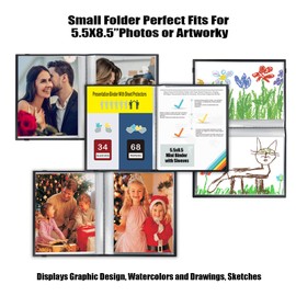 5.5x8.5 Small Binder with Sleeves, 5.5x8.5 Presentation Book, 34-Pocket Displays 68 Half Size Pages, Mini Booklets Half Size Binder for Artwork Playbills Drawings Photos (2PCS Black)