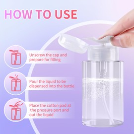 ANGNYA 3 Pack Push Down Pump Dispenser, Empty Press Container for Alcohol Facial Toner Makeup Nail Remover Pump Dispenser Bottles 6.7oz/200ML(Not for Acetone)