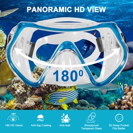 APLOS Adult Snorkel Set, Anti-Leak Anti-Fog Diving Mask Made of Hardened, Snorkelling Set with Diving Goggles and Dry Snorkel, One Size, Adults Unisex, Blue