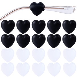 HINZIC 10 Pairs Heart Eyeglasses Ear Grips Soft Silicone Retainers Behind The Ear Hooks Anti-Slip Holder Eyeglasses Stopper for Sunglasses, Reading Glasses Women Men - Black, White