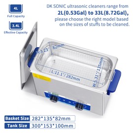 DK SONIC DK SONIC Ultrasonic Cleaner with Heater,Timer and Basket for Lab Tools, Metal Parts, Carburetor, Fuel Injector, Brass, Auto Parts, Engine Parts, etc (4L, 110V)