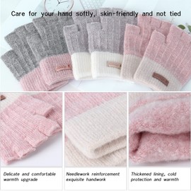 Gebell Fingerless Gloves For Women - Winter Thermal Gloves Warm Soft Knit Half Fingers Mittens for Ladies Driving Working Typing UK