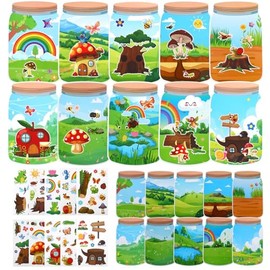 JUNEBRUSHS 30 Sheets Spring Insect Stickers with Jar Scenes, Make Your Own Bug Jar Spring Craft Stickers with Butterfly Bee Ladybug Flower for Creative DIY Class Activities