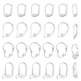 SUNNYCLUE 1 Box 24 Pieces 4 Styles Leverback Earring Accessories Leverback French Earring Hooks Wire Earring Accessories for Jewellery Making Earring DIY Making Silver